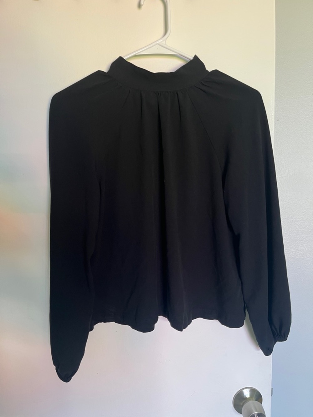 Classic Black High-Neck Women's Blouse w/ Tie Back - 100% rayon